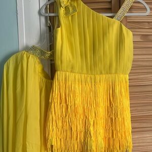 Yellow Kids Dress with Fringe Detail
